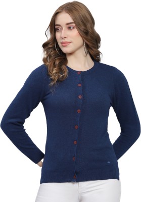 MONTE CARLO Solid Round Neck Casual Women Blue Sweater