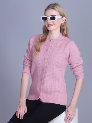 7 ISLANDS Self Design Round Neck Casual Women Pink Sweater