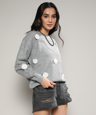 CAMPUS SUTRA Solid High Neck Casual Women Grey Sweater