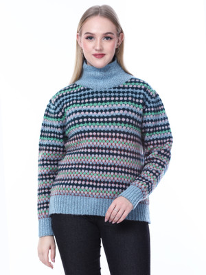 NOQUO Striped, Self Design High Neck Casual Women Multicolor Sweater