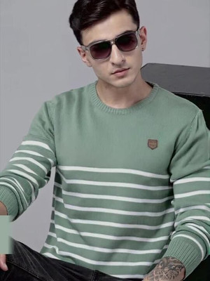 Roadster Striped Round Neck Casual Men Blue Sweater