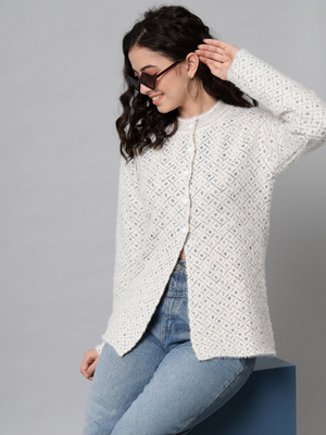 eWools Self Design Round Neck Party Women White Sweater