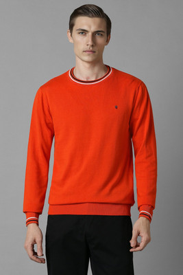 LOUIS PHILIPPE Solid Crew Neck Casual Men Orange Sweater
