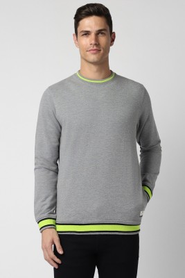 PETER ENGLAND Solid Round Neck Casual Men Grey Sweater