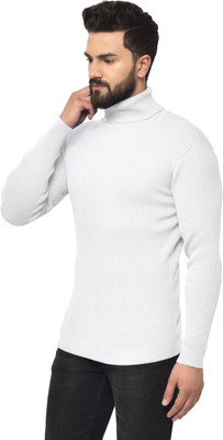 YOUTHQUAKE Solid Round Neck Casual Men White Sweater