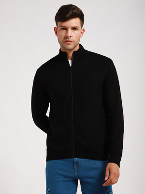 Dennis Lingo Solid High Neck Casual Men Black Sweater
