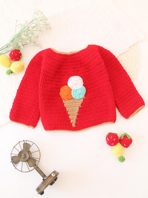 Woonie Self Design Round Neck Casual Baby Boys & Baby Girls Red Sweater