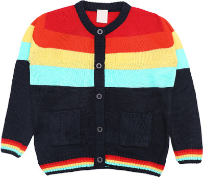 CHKOKKO Woven, Self Design Mandarin Neck Casual Baby Boys Dark Blue Sweater