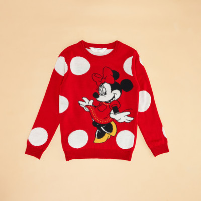 Pantaloons Junior Printed Round Neck Casual Girls Red Sweater
