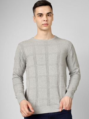 INVICTUS Self Design Round Neck Casual Men Grey Sweater