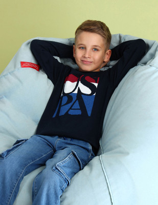 U.S. POLO ASSN. Graphic Print Round Neck Casual Baby Boys Blue Sweater