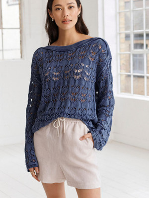 NEXT Self Design Boat Neck Casual Women Blue Sweater
