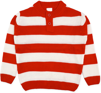 CHKOKKO Woven, Self Design Mandarin Neck Casual Baby Boys Red Sweater