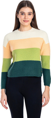 MODA ELEMENTI Striped Round Neck Casual Women Multicolor Sweater