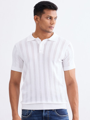 Spykar Solid Men Polo Neck White T-Shirt