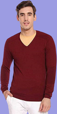 ZAKOD Self Design V Neck Casual Men Maroon Sweater