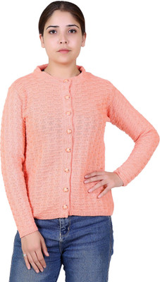 Varenyam Self Design Round Neck Lounge Wear Women Orange Sweater