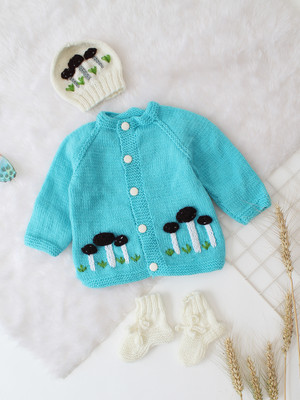 Woonie Self Design Round Neck Casual Baby Boys & Baby Girls Blue Sweater