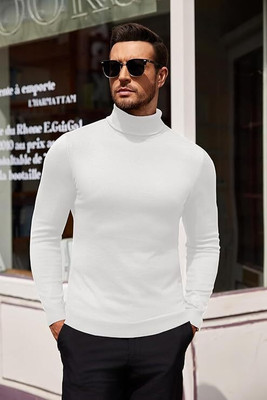 AZIZAN Solid Couple High Neck White T-Shirt