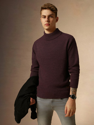 Dennis Lingo Self Design Crew Neck Casual Men Maroon Sweater