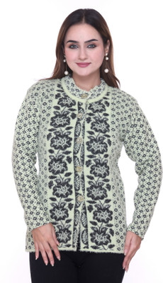 FASHSTORE Self Design, Printed Mandarin Neck Casual Women Green Sweater
