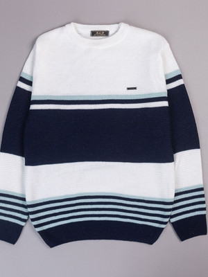WAY TO TRENDY Striped Round Neck Casual Men Dark Blue Sweater