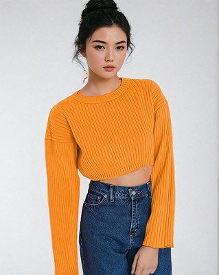 KOTTY Solid, Self Design High Neck Casual Women Yellow Sweater