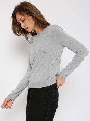 VERO MODA Solid Round Neck Casual Women Grey Sweater
