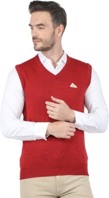 MONTE CARLO Solid V Neck Casual Men Red Sweater