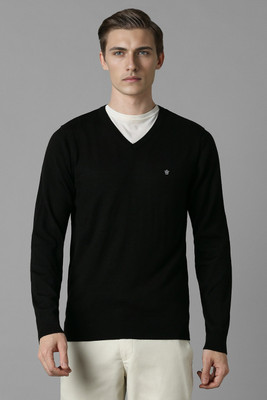 LOUIS PHILIPPE Solid V Neck Casual Men Black Sweater