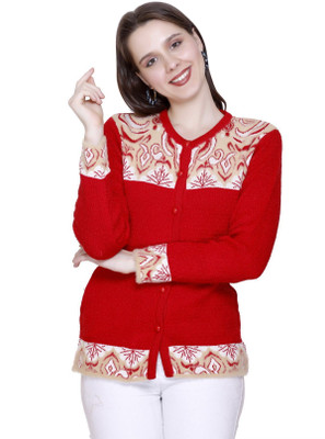 HITTIKA Self Design Round Neck Casual Women Red Sweater