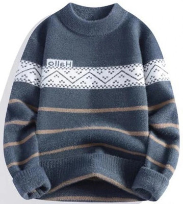 Keenuu Self Design, Printed High Neck Casual Men Grey Sweater