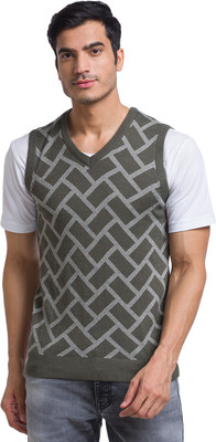 PARX Solid V Neck Casual Men Green Sweater