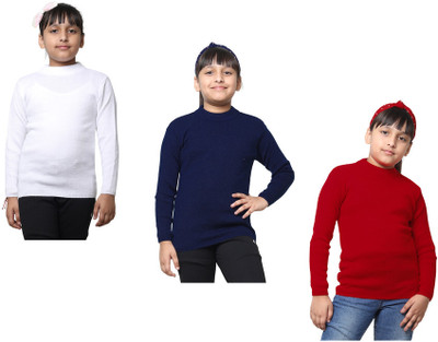 IndiWeaves Solid Round Neck Casual Girls White, Dark Blue, Red Sweater