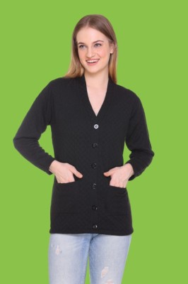 jorden4u Self Design V Neck Casual Women Black Sweater