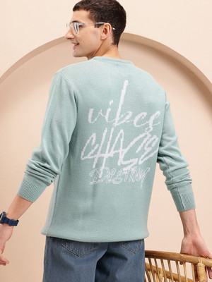 Mast & Harbour Self Design Round Neck Casual Men Blue Sweater