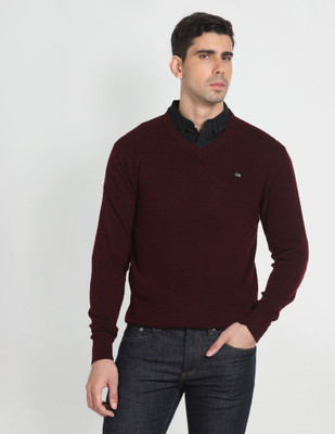 Arrow Sport Self Design Crew Neck Casual Men Red Sweater