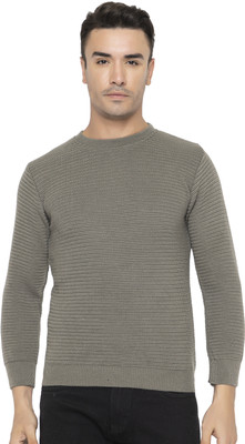 TYSORT Solid Round Neck Casual Men Grey, Grey Sweater