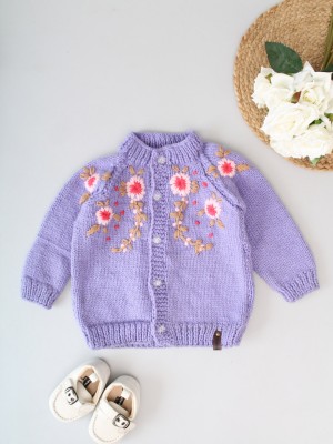 Woonie Self Design Round Neck Casual Baby Boys & Baby Girls Purple Sweater