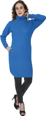 Hautemoda Solid Cowl Neck Casual Women Blue Sweater