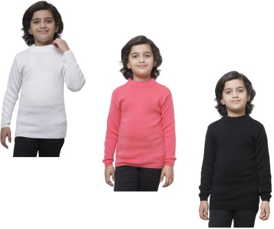 Indistar Solid Round Neck Casual Boys White, Pink, Black Sweater