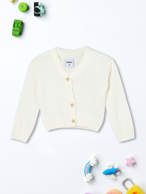MAX Solid Round Neck Casual Girls White Sweater