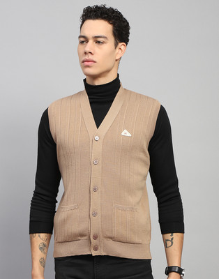 MONTE CARLO Self Design V Neck Casual Men Beige Sweater