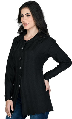 jksaini Woven Collared Neck Casual Women Black Sweater