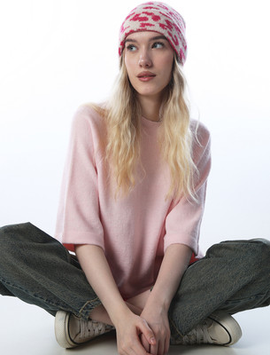 ONLY Solid Round Neck Casual Women Pink Sweater