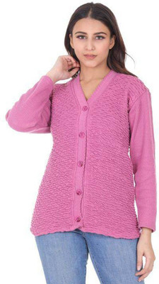Shunit creation Self Design V Neck Lounge Wear Women Pink Sweater