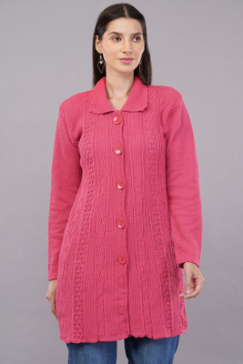 CURIOUS FASHION Self Design Collared Neck Casual Women Pink Sweater