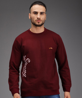 HEMLOCK Printed Round Neck Casual Men Maroon Sweater