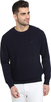 COLORPLUS Woven Round Neck Casual Men Blue Sweater