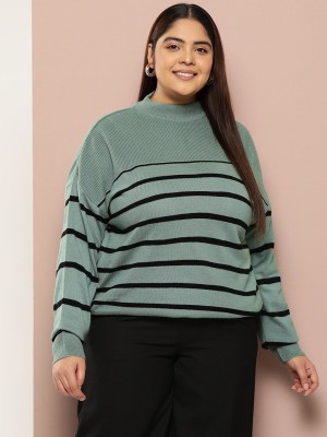 Sztori Woven High Neck Casual Women Green, Black Sweater